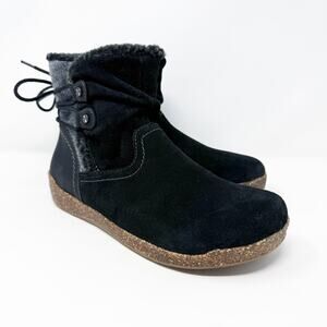 Earth Origins Black Leather & Suede Flat Ankle Boots Women's Size 8.5 Ankle Tie